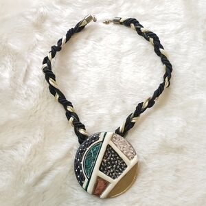 VINTAGE Handmade Oversized Ceramic 2 in 1 Brooch Necklace Abstract